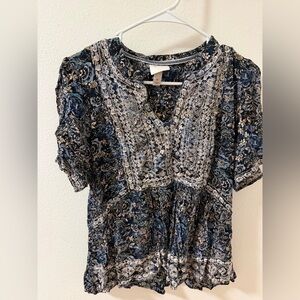 Knox Rose Navy and Cream Boho Blouse